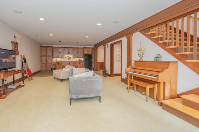 13 Rolling Ridge Ct, Jasper, IN 47546 - living area featuring recessed lighting, stairway, baseboards, and light carpet