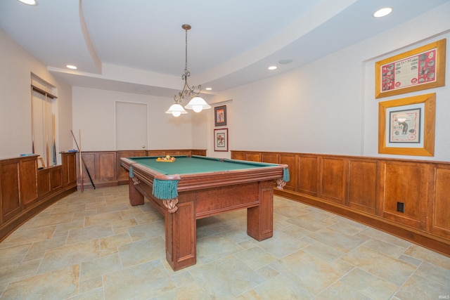 13 Rolling Ridge Ct, Jasper, IN 47546 - rec room featuring stone finish floor, recessed lighting, and a wainscoted wall
