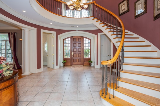 13 Rolling Ridge Ct, Jasper, IN 47546 - tiled entrance foyer featuring stairway, a notable chandelier, and baseboards