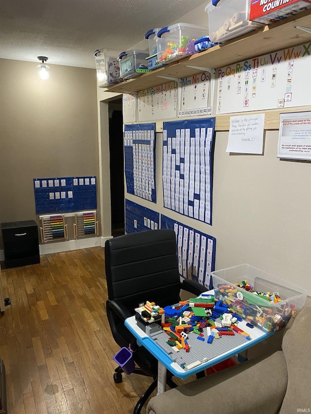 recreation room with wood-type flooring