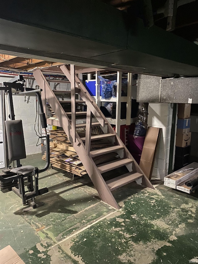 unfinished basement with concrete block wall