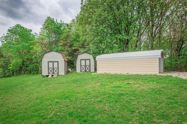 view of yard with an outbuilding and a storage unit