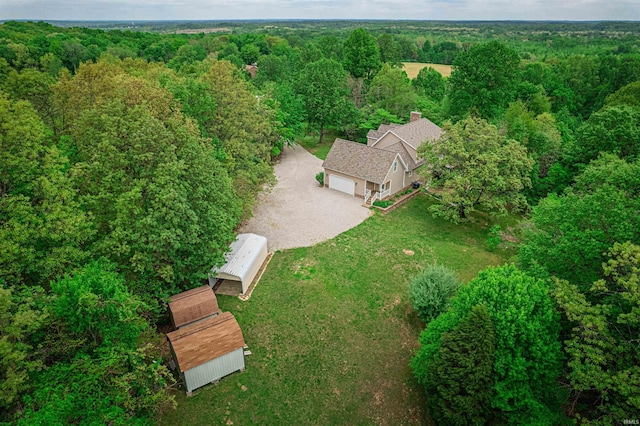 aerial view featuring a forest view