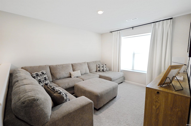 6357 Spirea Ct, West Lafayette, IN 47906 - living room with baseboards, recessed lighting, visible vents, and light colored carpet