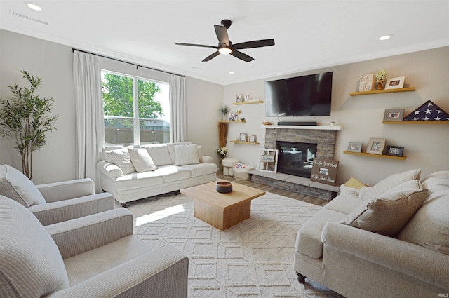 6357 Spirea Ct, West Lafayette, IN 47906 - living area featuring ceiling fan, crown molding, and visible vents