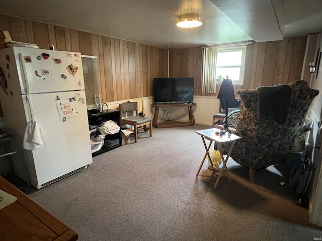 interior space featuring wooden walls