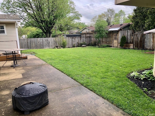 view of yard with a patio area and a fenced backyard