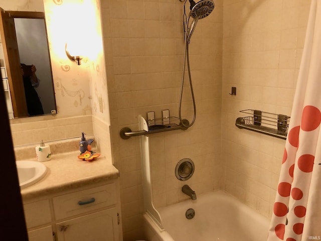 full bathroom featuring vanity and shower / bath combo
