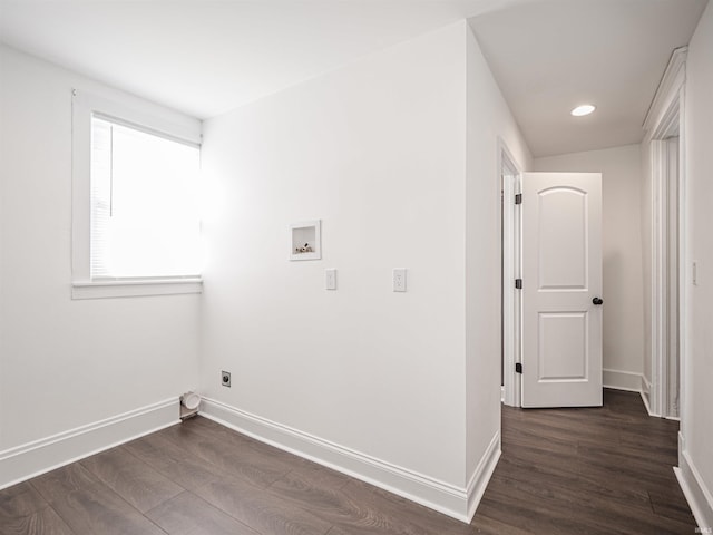 108 S Church St, Owensville, IN 47665 - washroom with baseboards, laundry area, washer hookup, and dark wood-type flooring