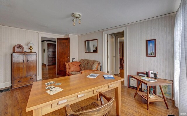 104 W Main St, Worthington, IN 47471 - office featuring crown molding, visible vents, and wood finished floors