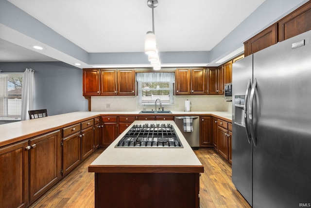 5259 E Willow Ct, Monticello, IN 47960 - kitchen with a sink, stainless steel appliances, wood-type flooring, and light countertops
