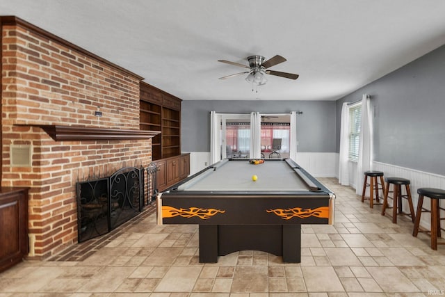 5259 E Willow Ct, Monticello, IN 47960 - rec room with wainscoting, pool table, a ceiling fan, and built in features