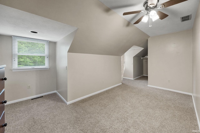 5259 E Willow Ct, Monticello, IN 47960 - bonus room with baseboards, ceiling fan, visible vents, and carpet floors