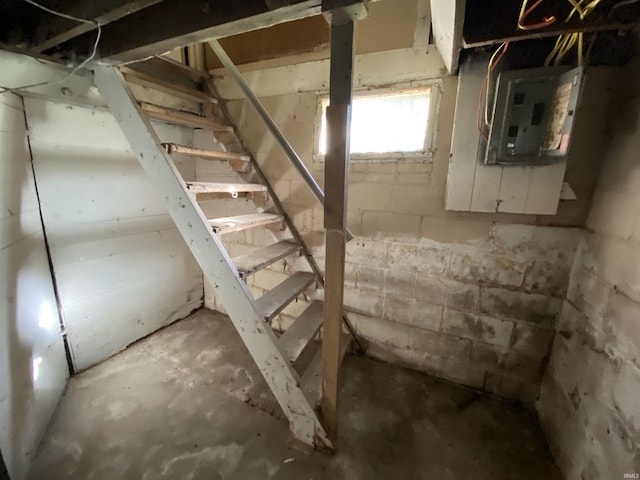 1514 Van Buren St, South Bend, IN 46628 - below grade area with stairs and electric panel