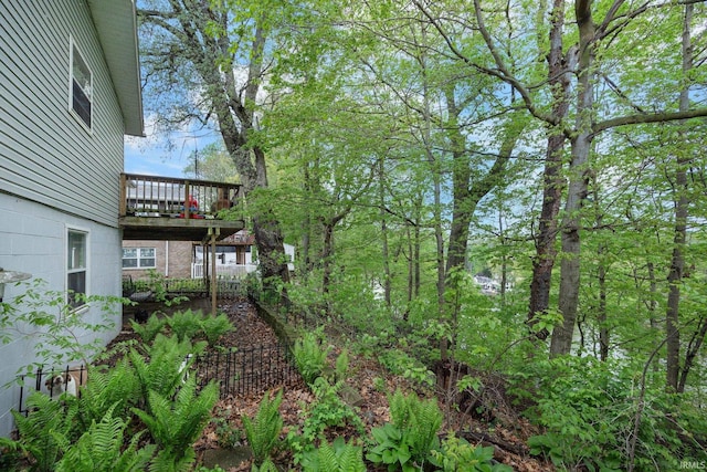 view of yard featuring a wooden deck