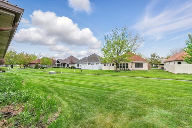 view of yard with fence and a residential view