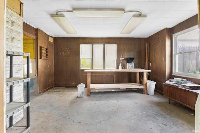 misc room with a wealth of natural light and wooden walls