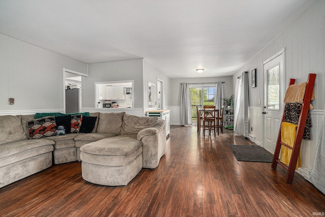 living room with dark wood-style flooring