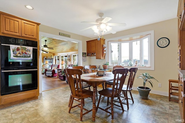 3806 S State Road 3, New Castle, IN 47362 - dining area with baseboards, a ceiling fan, and recessed lighting