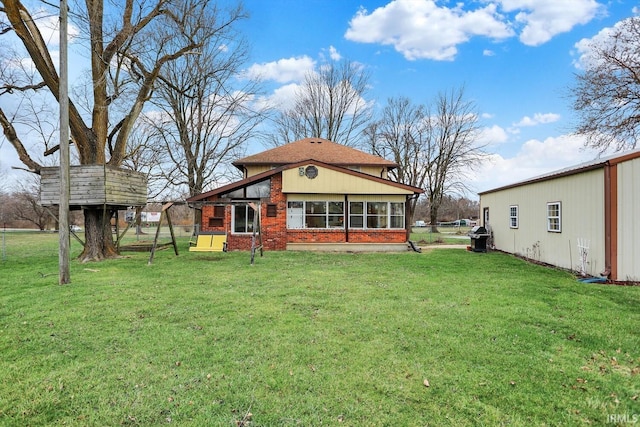 3806 S State Road 3, New Castle, IN 47362 - rear view of house featuring a yard and brick siding