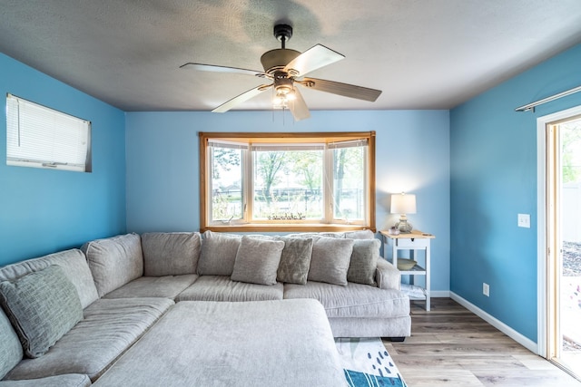 11910 E 690 S, Hudson, IN 46747 - living area featuring baseboards, light wood-type flooring, and a ceiling fan