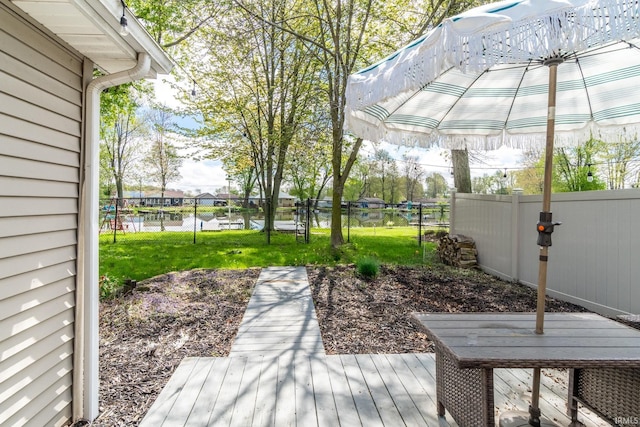 11910 E 690 S, Hudson, IN 46747 - deck featuring a water view, fence, and a lawn