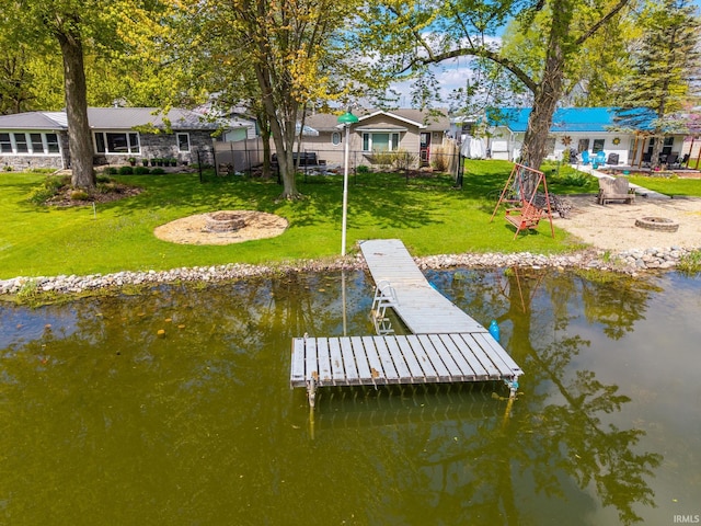 11910 E 690 S, Hudson, IN 46747 - dock area featuring a yard, an outdoor fire pit, fence, and a water view