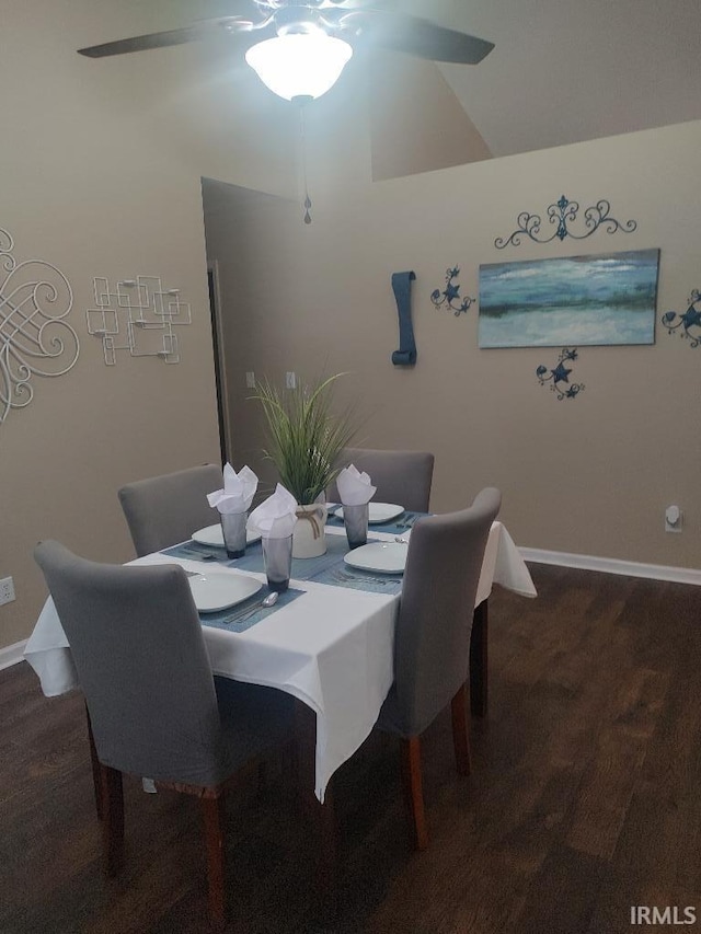 337 W White Pine Ct, Bloomington, IN 47403 - dining space with a ceiling fan, dark wood finished floors, and baseboards