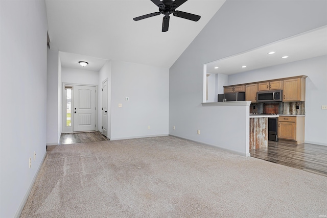10155 Douglass Rd, Fort Wayne, IN 46835 - unfurnished living room with carpet flooring, baseboards, a ceiling fan, and recessed lighting