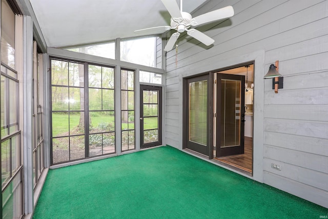 7001 Sweet Gum Ct, Fort Wayne, IN 46804 - unfurnished sunroom with ceiling fan and vaulted ceiling