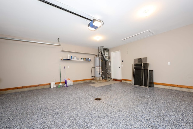 7001 Sweet Gum Ct, Fort Wayne, IN 46804 - garage featuring gas water heater, a garage door opener, baseboards, and heating unit