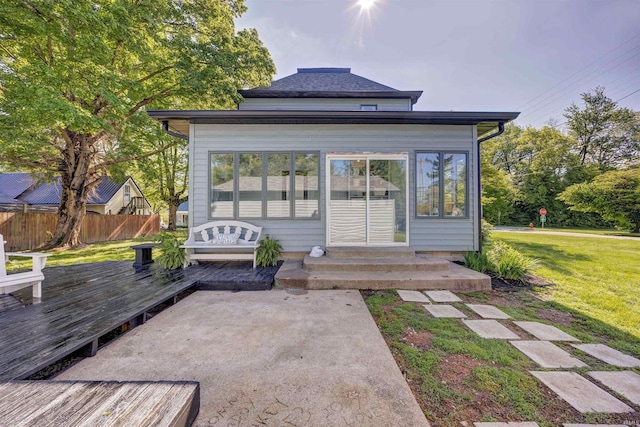 489 S Lincoln St, Orleans, IN 47452 - rear view of house with a wooden deck and entry steps