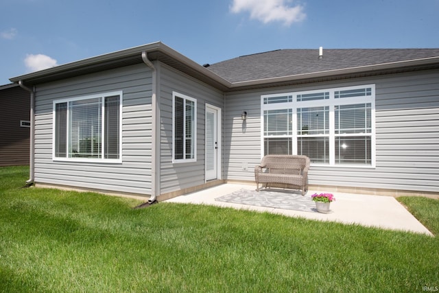 back of property with a patio and a yard