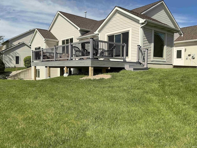 12217 Harvest Bay Dr, Fort Wayne, IN 46845 - back of house featuring a wooden deck, a yard, and a shingled roof