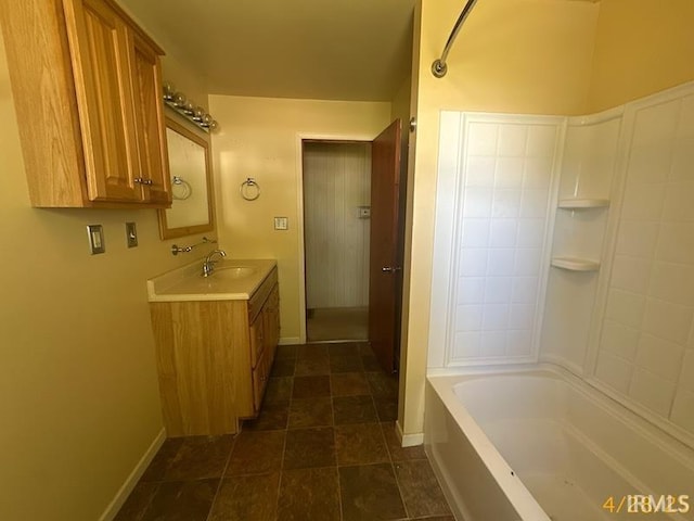 108 S Main St, Patoka, IN 47666 - bathroom with baseboards, vanity, and bathing tub / shower combination