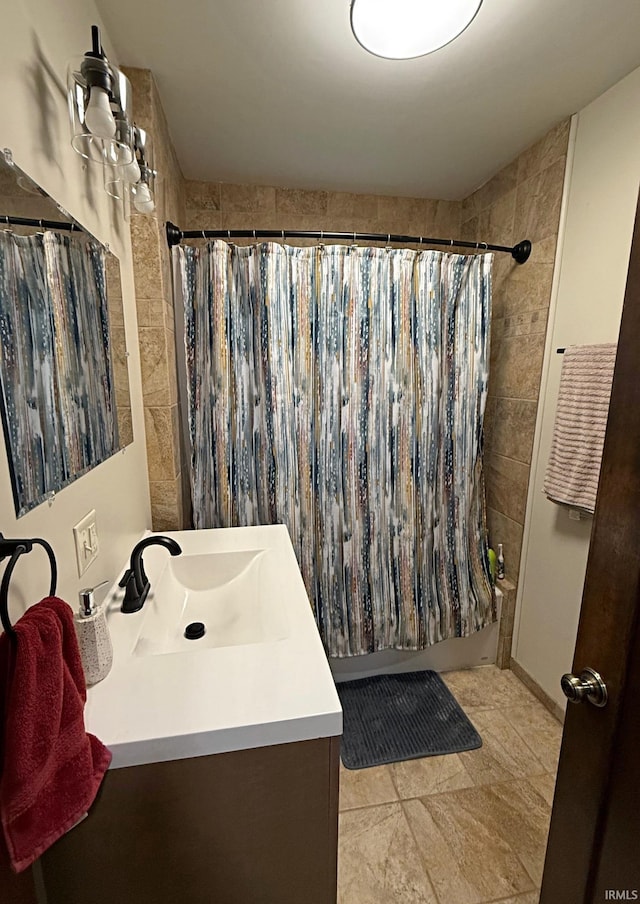 110 W Elnora St, Odon, IN 47562 - full bath with shower / bathtub combination with curtain, vanity, and tile patterned floors