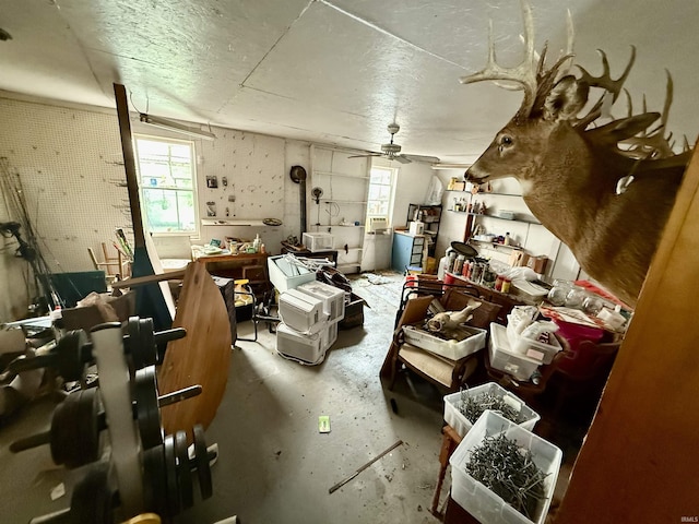 219 W Boone St, Gentryville, IN 47537 - misc room featuring concrete floors and a ceiling fan