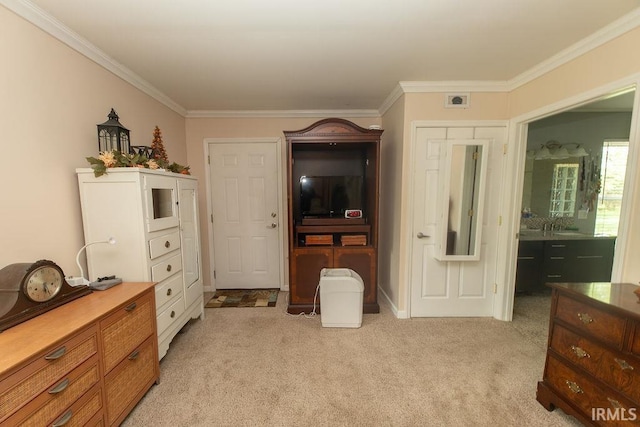 12067 E Bedrock Ln, Springville, IN 47462 - bedroom with crown molding and light carpet
