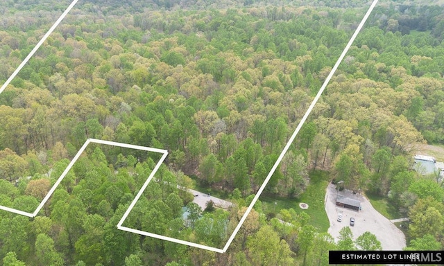 12067 E Bedrock Ln, Springville, IN 47462 - aerial view of property's location with a heavily wooded area and property boundaries highlighted