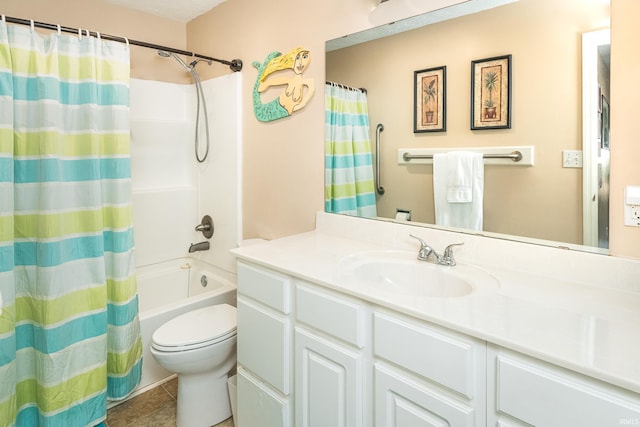 1005 E Buckingham Dr, Bloomington, IN 47401 - full bathroom featuring vanity, toilet, shower / tub combo, and tile patterned flooring