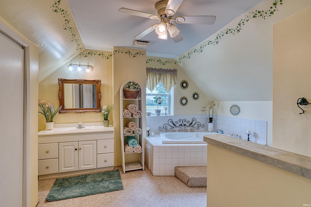 832 N Two Story Rd, Boonville, IN 47601 - bathroom with vaulted ceiling, a garden tub, vanity, and a ceiling fan