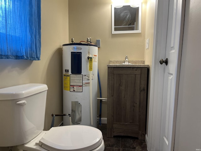 7374 W Upper Bensart Dr, Claypool, IN 46510 - half bathroom with electric water heater, toilet, tile patterned flooring, and vanity