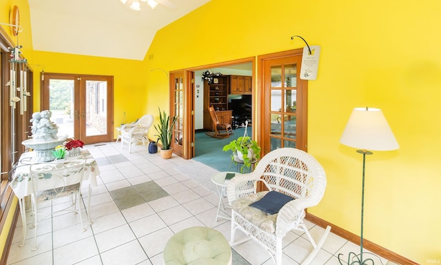 sunroom with french doors and lofted ceiling