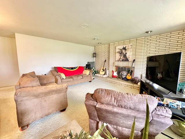 52 S 950 E, Greentown, IN 46936 - carpeted living area featuring a brick fireplace