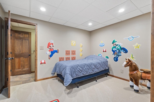 55961 Dana Dr, Bristol, IN 46507 - carpeted bedroom with baseboards, recessed lighting, and a paneled ceiling