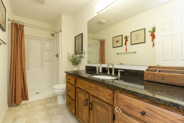 14375 Pheasant Ct, Mishawaka, IN 46545 - full bathroom with toilet, a shower with shower curtain, vanity, and tile patterned floors