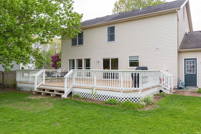 14375 Pheasant Ct, Mishawaka, IN 46545 - back of house with a yard, a deck, and roof with shingles