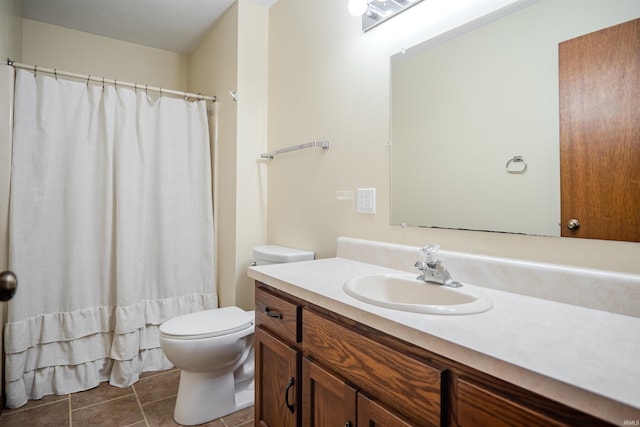 3029 Carroll Rd, Fort Wayne, IN 46818 - bathroom with toilet, tile patterned floors, vanity, and a shower with shower curtain