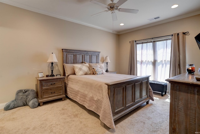 8455 Nolia Ln, Newburgh, IN 47630 - bedroom with light carpet, recessed lighting, crown molding, and a ceiling fan