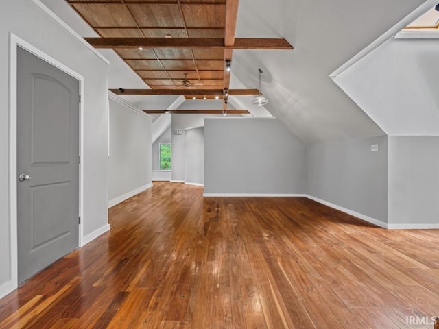 bonus room featuring wood-type flooring, baseboards, and wood ceiling